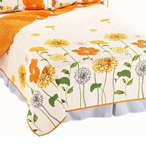 King quilt reversible cotton Floral bedspread coverlet